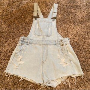 H&M Light Wash Denim Overall Shorts